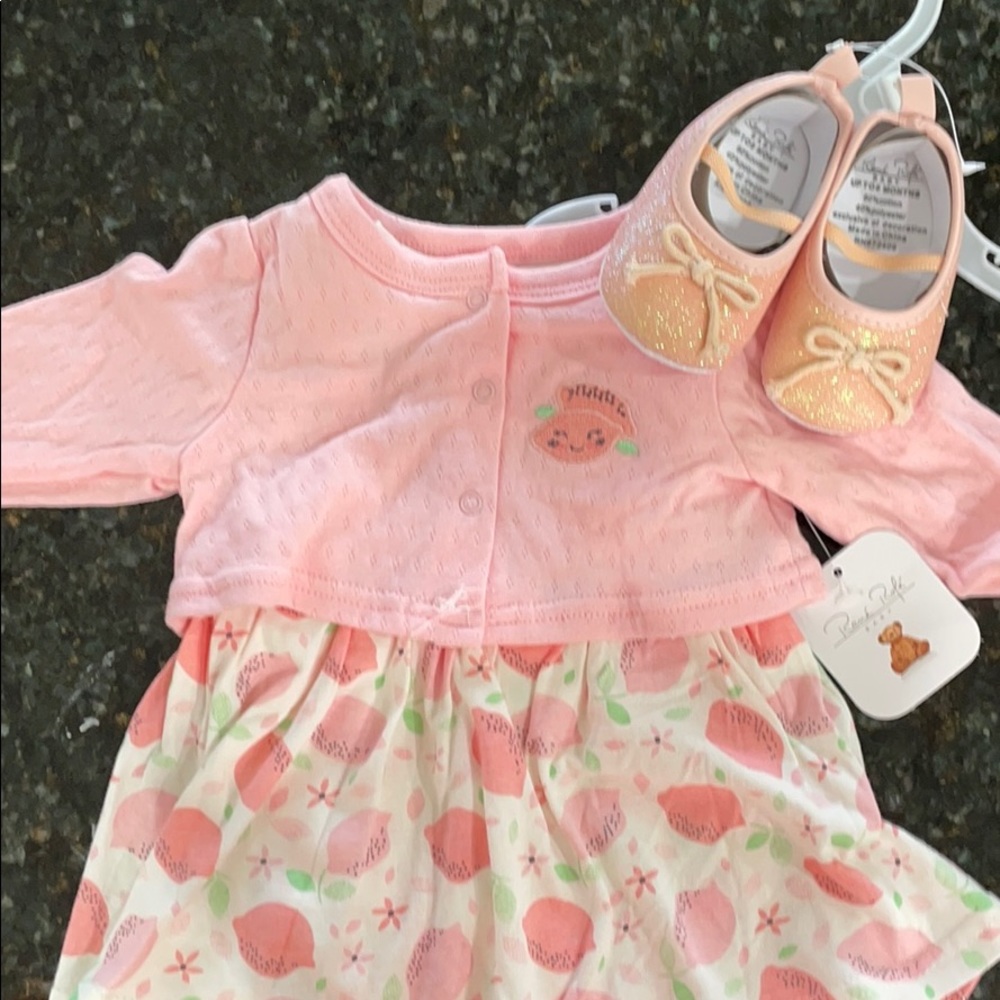 Baby girl dress with sweater & shoes 0-3m